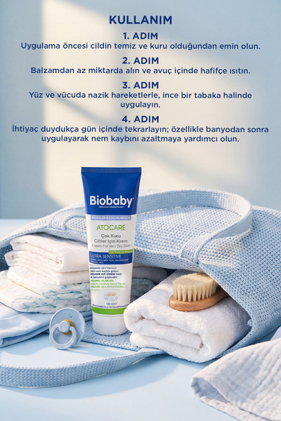 Biobaby Atocare Çok Kuru Ciltler İçin Krem 100 ml - Organik Kır İğdesi Yağı ve Organik Zeytin Yağı