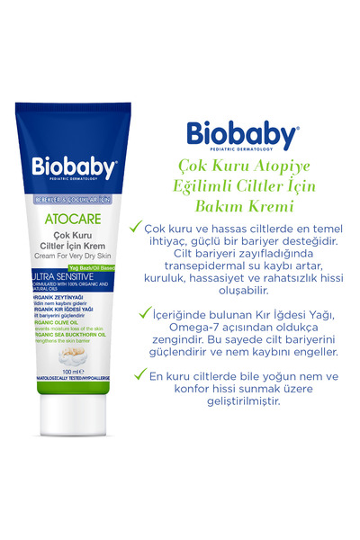 Biobaby Atocare Çok Kuru Ciltler İçin Krem 100 ml - Organik Kır İğdesi Yağı ve Organik Zeytin Yağı