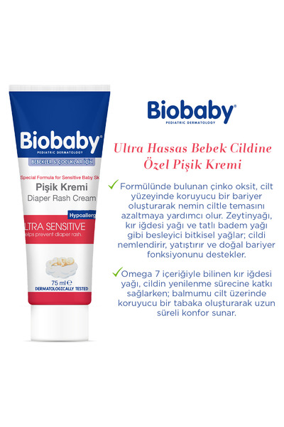 Biobaby Bebek Pişik Kremi 75 g – Çinko Oksit, Organik Kır İğdesi Yağı ve Zeytinyağı İçerir