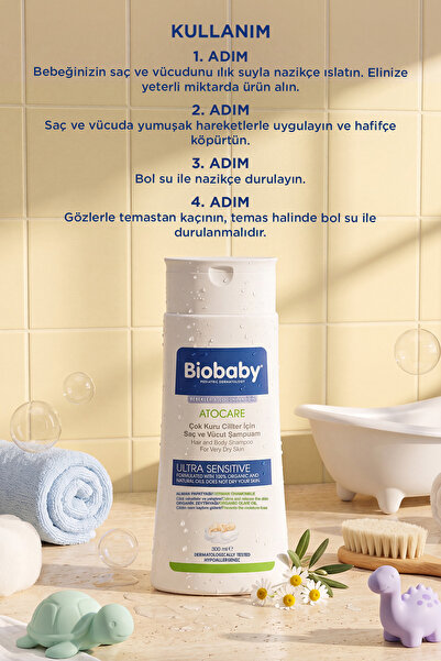 Biobaby Atocare Çok Kuru Ciltler İçin Saç Ve Vücut Şampuanı 300 ml - Organik Zeytin Yağı ve Alman Papatyası