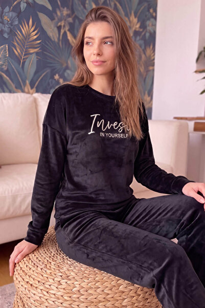 Pijamaevi Exkluzivní sametový dámský pyžamový set Black Yourself Patterned