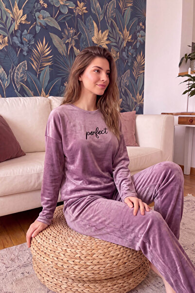 Pijamaevi Lila Perfect Desenli Exclusive Kadife Kadın Pijama Takımı
