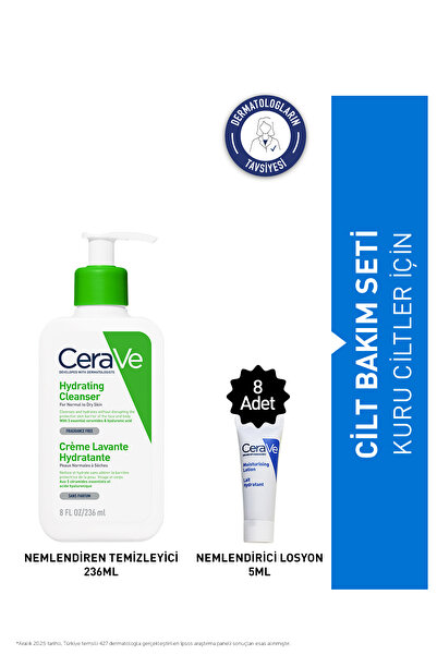 CeraVe Kuru Ciltler İçin Cilt Bakım Seti: Nemlendiren Temizleyici 236 ml& Nem...