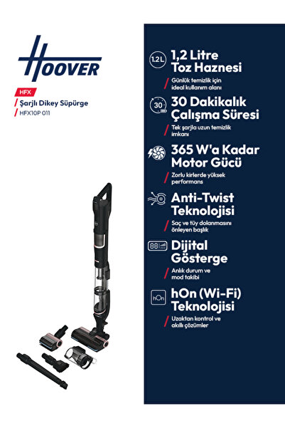 Hoover HFX10P 011 CORNER GENIE, Toz Torbasız, çalışma süresi 30 dakika, ANTI-TWIST™ teknolojisi
