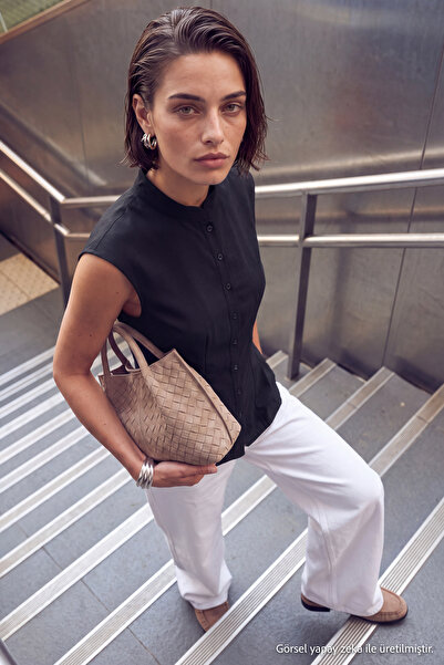 Trendyol Collection Black Plain Peplum Buttoned High Collar Bat Sleeve Knitte...