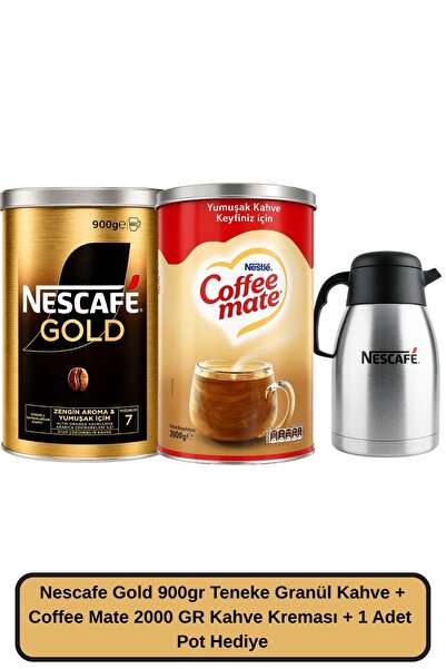 Nescafe Gold 900 GR Granül Kahve + Coffee Mate 2 KG Kahve Kreması + 1 Adet Te...