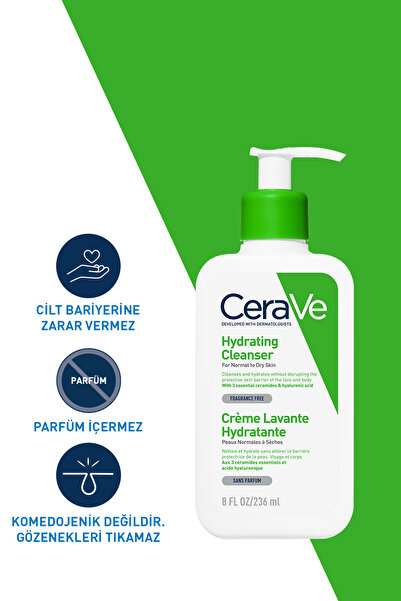 CeraVe Kuru Ciltler İçin Cilt Bakım Seti: Nemlendiren Temizleyici 236 ml& Nemlendirici Losyon 8 adet