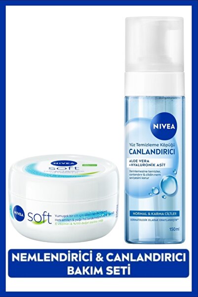 NIVEA Soft Nemlendirici Bakım Kremi 200ml ve Canlandırıcı Yüz Temizleme Köpüğ...