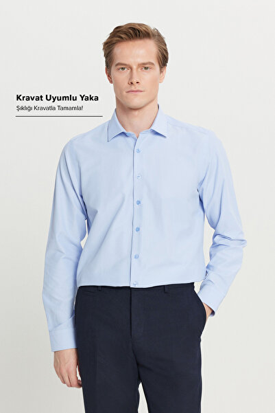AC&Co / Altınyıldız Classics Pánská světle modrá bavlněná košile Slim Fit Sli...