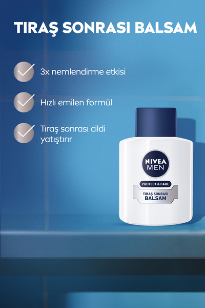 NIVEA MEN Erkek Tıraş Sonrası Nemlendirici Balsam Protect&Care 100ml, Tahriş Önleyici ve Rahatlatıcı