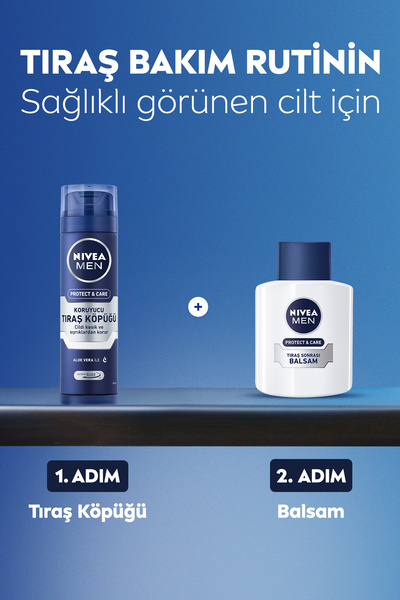 NIVEA MEN Erkek Tıraş Sonrası Nemlendirici Balsam Protect&Care 100ml, Tahriş Önleyici ve Rahatlatıcı