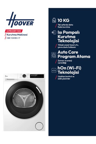 Hoover HBR 10N1BX-17 10 kg Wi-Fi Bağlantılı Isı Pompalı Kurutma Makinesi
