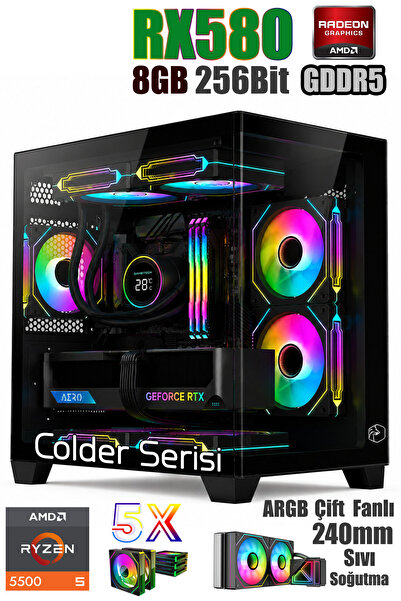 Zeiron Colder X22 Ryzen 5 5500 16GB 512GB SSD RX580 8GB 240mm Sıvı Soğutmalı ...