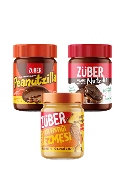 Züber Peanutzilla 315g + Nutzilla 315g + Ballı Yer Fıstığı Ezmesi 315g