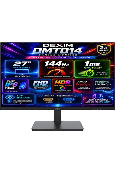 Dexim DMT014 27" 144Hz 1ms FHD HDMI VGA HDR Low Blue Light FreeSync Fast IPS ...