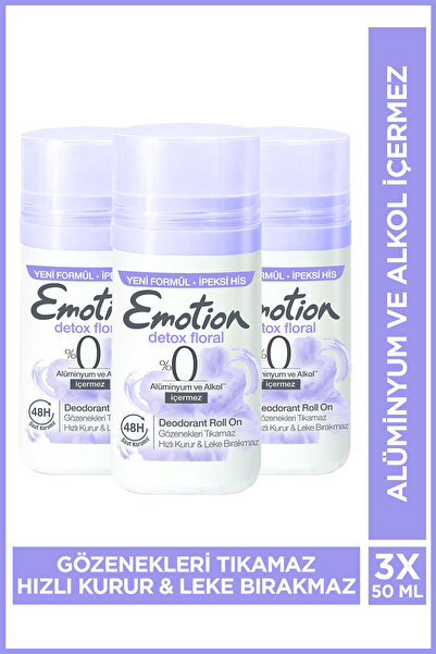 Emotion Detox Floral Kadın Alüminyumsuz Vegan Roll On 3x50 Ml Hızlı Kurur Lek...
