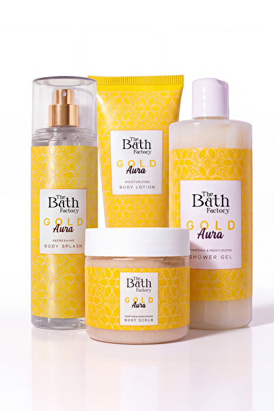 THE BATH FACTORY Gold Aura Duş Jeli + Vücut Losyonu + Vücut Peelingi + Vücut ...