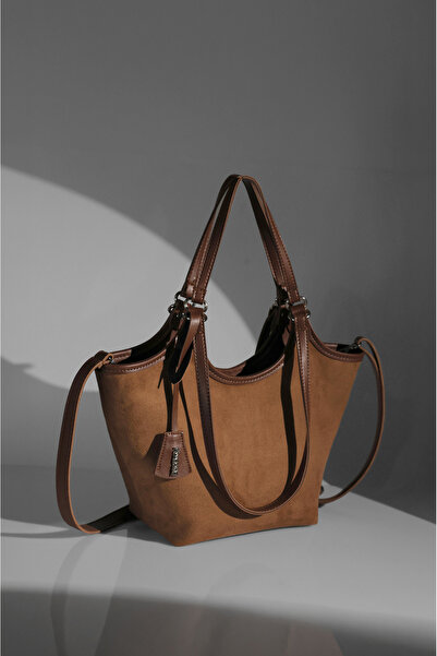 Rimense Women's Tan Suede Lined Hand and Shoulder Bag
