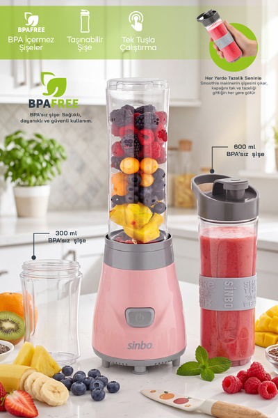 Sinbo SHB-3150 Pembe Smoothie Blender 500 W - 2 Taşınabilir Şişeli Kişisel Bl...