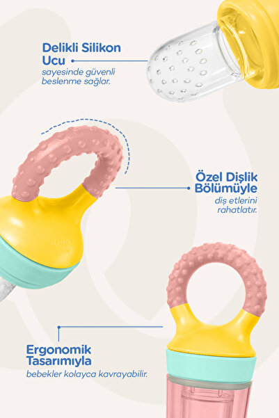 Wee Baby Silikon Meyve Süzgeci Püre Emziği ve Diş Kaşıyıcı 6+ Ay Pembe