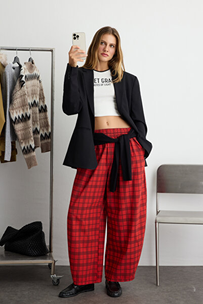 Trendyol Collection Red Plaid Trousers Twoss26Pl00255