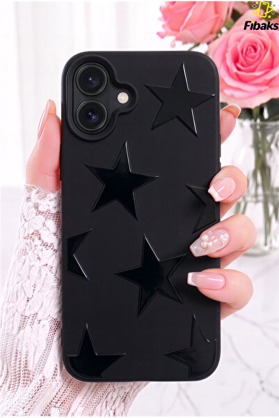 Fibaks iPhone 17 Kılıf Siyah Yıldız Star Desenli Silikon Darbe Emici Klasik S...