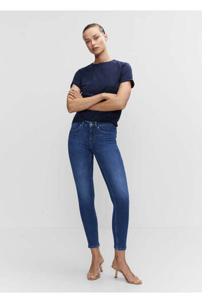 MANGO Woman Dark Denim Women's Trousers -47040257