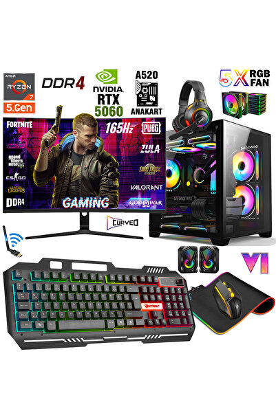 Zeiron Wolfazer X70 Ryzen 7 5700 64GB RAM 1TB SSD RTX5060 24" 165Hz Hazır Sis...