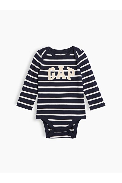 GAP Hosszú ujjú body, sötétkék, egyenruha stílusú, csíkos