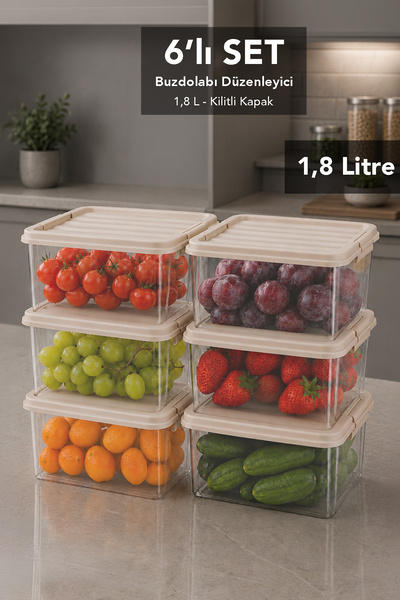 Meleni Home 6 Pieces 1.8Lt Elora Organizer Box - Lockable Lid Kitchen Organiz...
