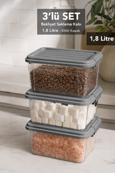 Meleni Home 3 Pieces 1.8Lt Elora Organizer Box - Lockable Lid Kitchen Organiz...