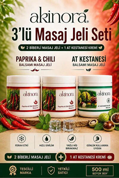 Akinora At Kestanesi Kremi & Biberli Masaj Jeli Kremi (3 X 500) ML