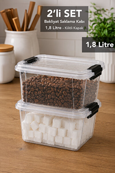 Meleni Home 2 Pieces 1.8Lt Elora Organizer Box - Lockable Lid Kitchen Organiz...