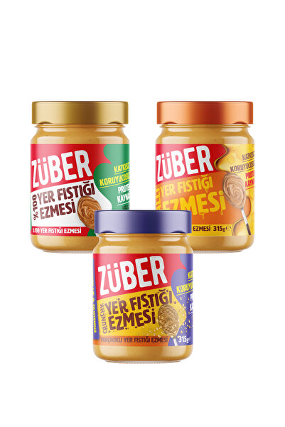 Züber Üçlü Yer Fıstığı Ezmesi Paketi (%100 + Ballı+ Crunchy Yer Fıstığı Ezmes...
