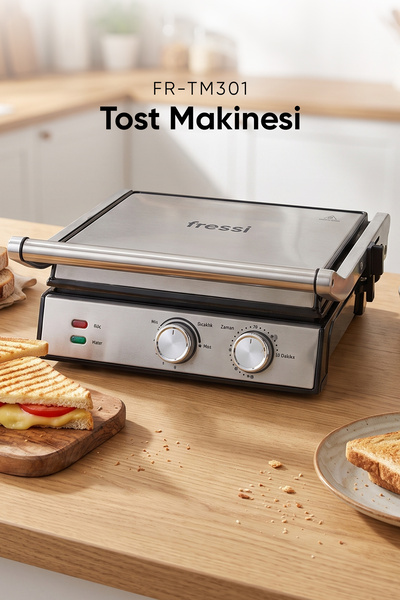 Fressi Izgara ve Tost Makinesi 2000W Döküm Ayarlanabilir Isı ve Zaman Kontrol...