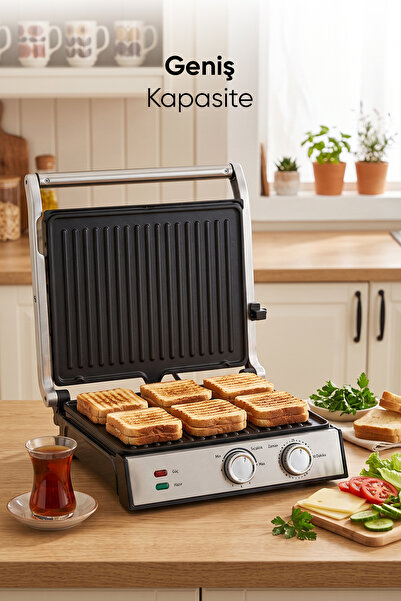 Fressi Izgara ve Tost Makinesi 2000W Döküm Ayarlanabilir Isı ve Zaman Kontrollü FR-TM301