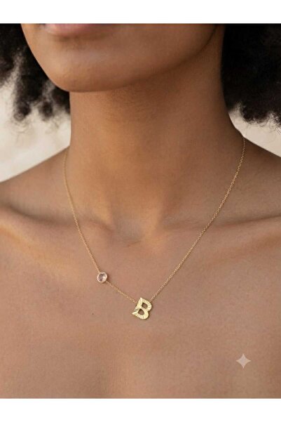 Papatya Silver 925 Ayar Gümüş Minimalist Kişiye Özel Doğum Taşlı Harf Kadın Kolye.rose.gold.rodaj Renk Seçeneği