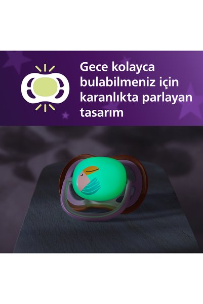 Philips Avent Ultra Air Gece Emziği, Ortadontik, Karanlıkta Parlayan, 18+ Ay, Kız, SCF376/33
