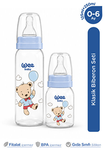Wee Baby Klasik PP Biberon Seti 125 ml + 250 ml Mavi 0-6 Ay