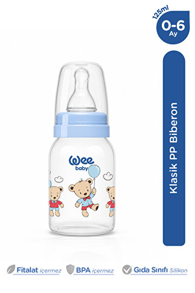 Wee Baby Klasik Pp Yuvarlak Uçlu Bebek Biberonu 125 Ml Yavaş Akış 0-6 Ay Mavi