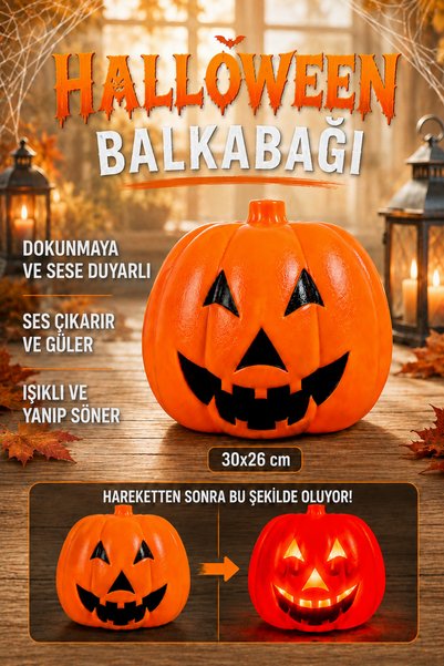 Huzur Party Store Balkabağı 30x26 Cm Işıklı Müzikli Sese Ve Dokunmaya Duyarlı...