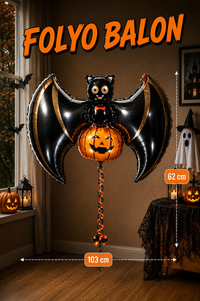 Huzur Party Store Bat Pumpkin Foil Balloon 62X103 cm Halloween Party Hallowee...