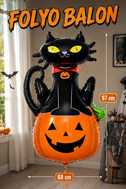 Huzur Party Store Cat Pumpkin Foil Balloon 68x97 Cm Halloween Party Halloween...