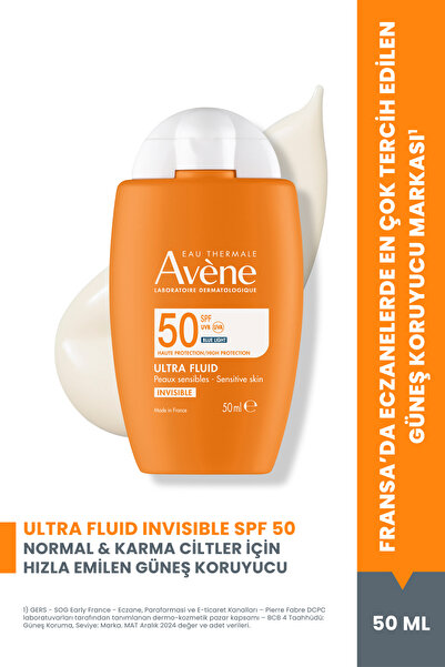 Avene Ultra Fluid Invisible Normal/Karma Ciltler İçin Ultra Akışkan SPF 50 Gü...