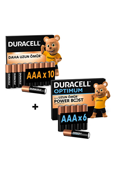 Duracell Optimum AAA Alkalin Kalem Pil 6’lı Paket + AAA Alkalin Kalem Pil 10'...