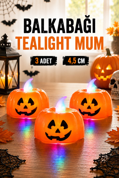 Huzur Party Store Balkabağı Şekilli Beyaz Işıklı Pilli Tealight Mum Halloween...