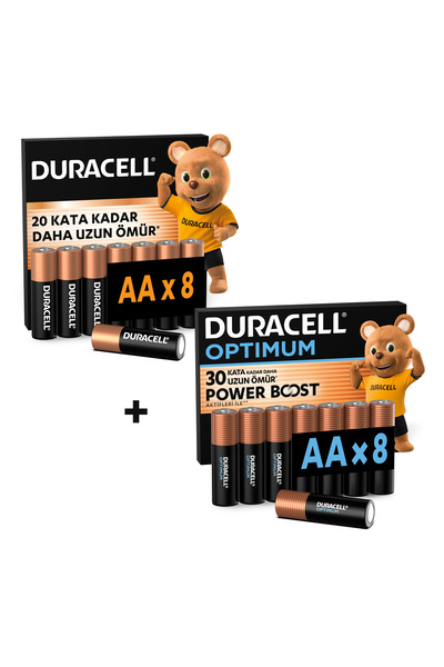 Duracell Optimum AA Alkalin Kalem Pil 8’li Paket + AA Alkalin Kalem Pil 8'li ...