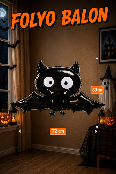 Huzur Party Store Siyah Yarasa Folyo Balon 60x72 Cm Halloween Partisi Cadılar...
