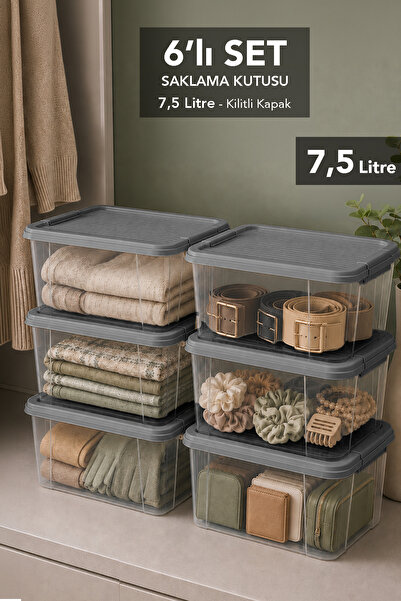 Meleni Home 6-Piece 7.5Lt Elora Organizer Box - Organizer Storage Box with Lo...