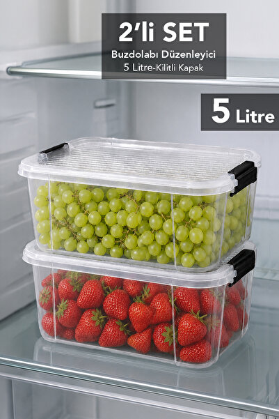 Meleni Home 2 Pieces 5Lt Elora Lockable Lid Box - Multi-Purpose Kitchen Organ...